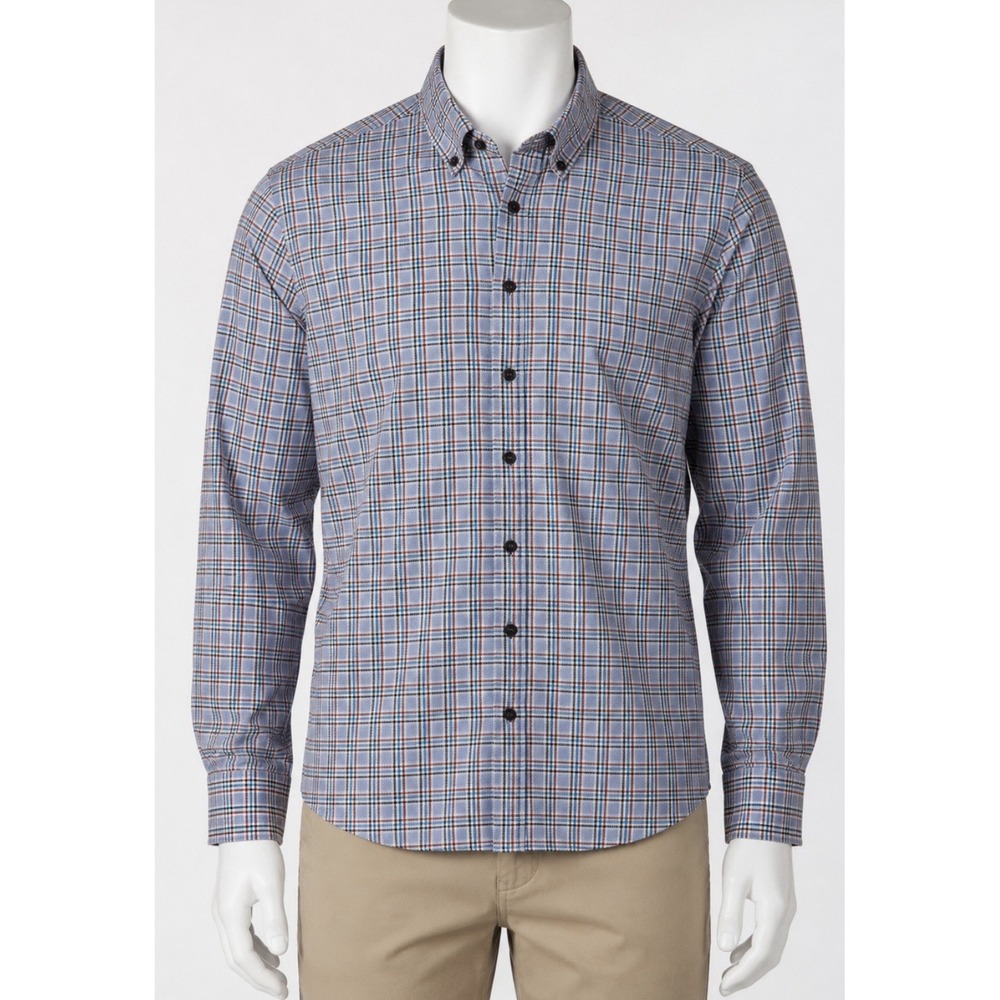 CHRISTIAN LACROIX Men's Long Sleeve Flannel Large L 16 1/2 Shirt Jacket Blue Red